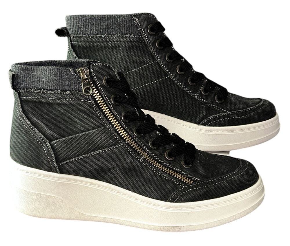NWOB Blowfish Malibu Camden Wedge Black Canvas Side Zip Sneakers 7.5